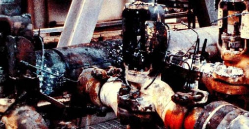 Post-fire image showing a Grayloc Connector that survived extreme temperatures.
