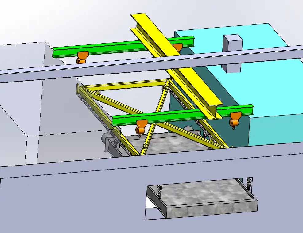 Lifting equipment design Render of lifting equipment design for cooler replacement