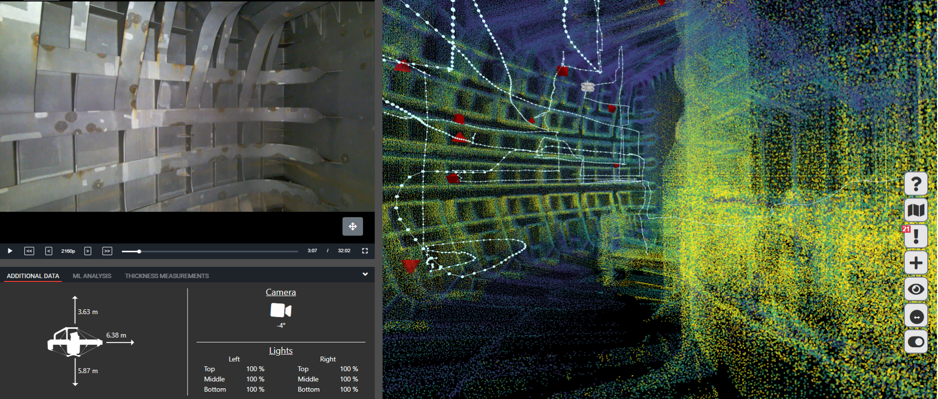 Scout software visualization of internal hull column tank inspection