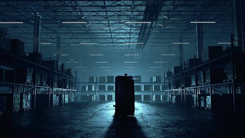 Video poster of a mobile robot in the shadow as a pre lauch campaign