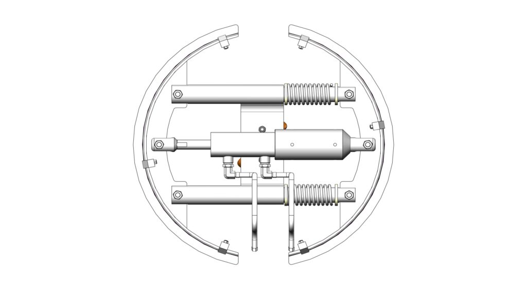Front view of the 18 3/4 inch hydraulic seal handling tool showing mechanical assembly in circular housing.