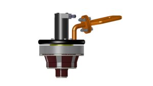 Side view of a multipurpose cleaning tool showing the brush head, central housing, and curved lifting handle.