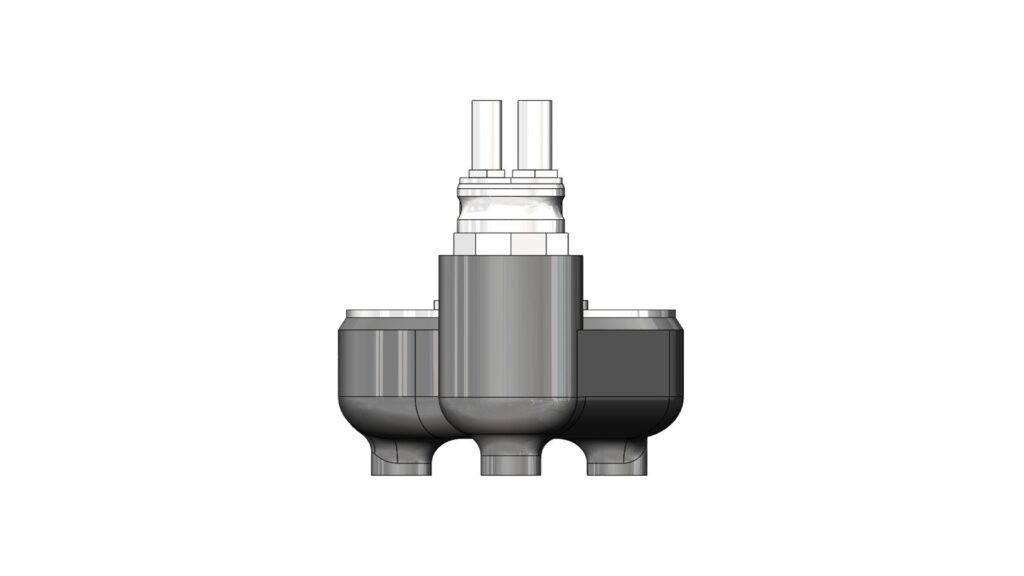 Right‑side view of a 3‑inch dredging and jetting pump showing stacked housings and vertical fittings