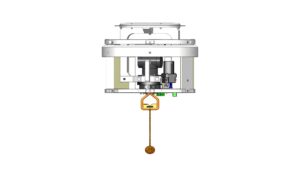 Left-side view of the BOP Inspection and Flushing Tool with internal components and tether