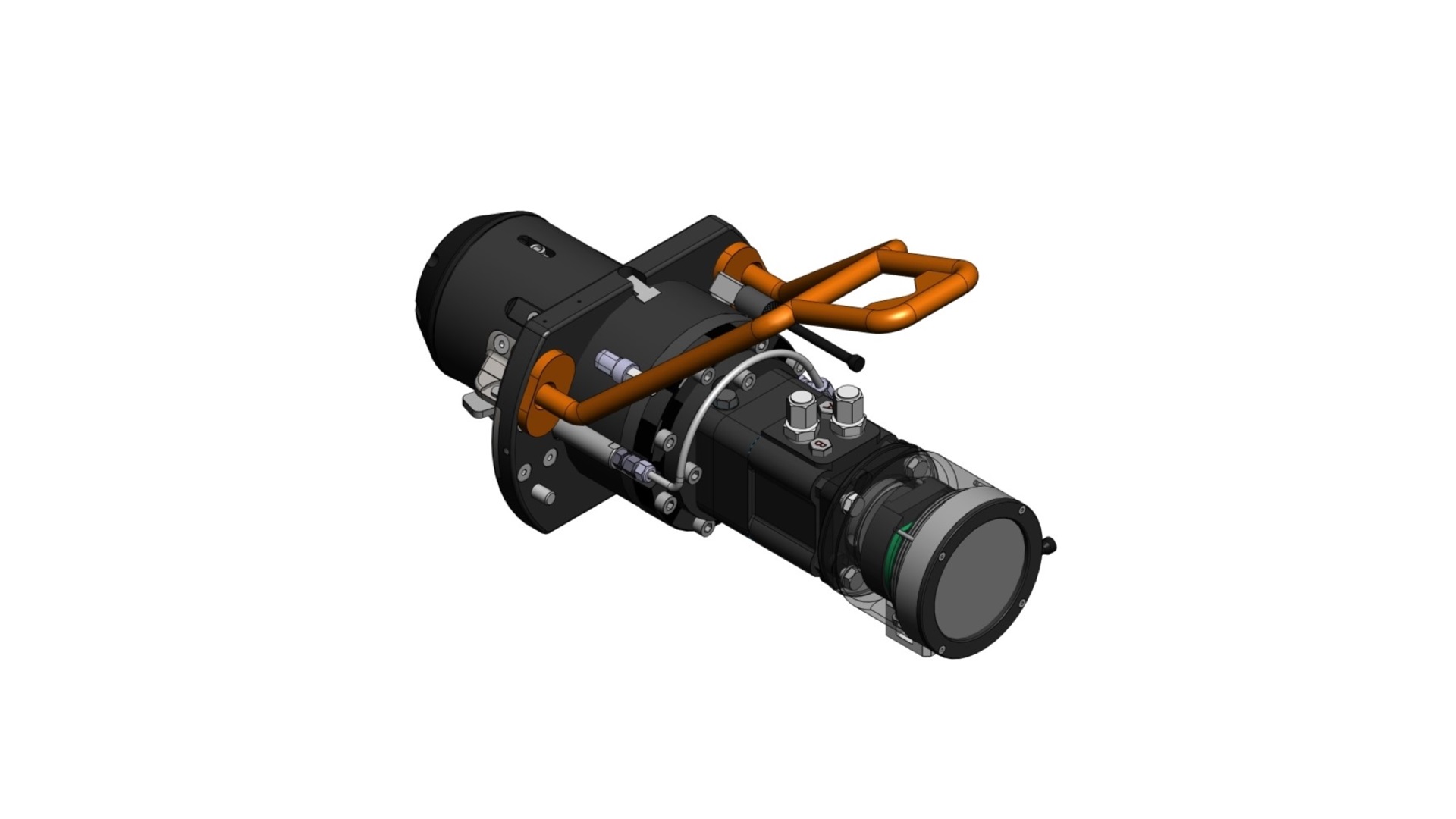 Isometric view of the hydraulic torque tool class 1–4 with a horizontal handle and compact tool housing.