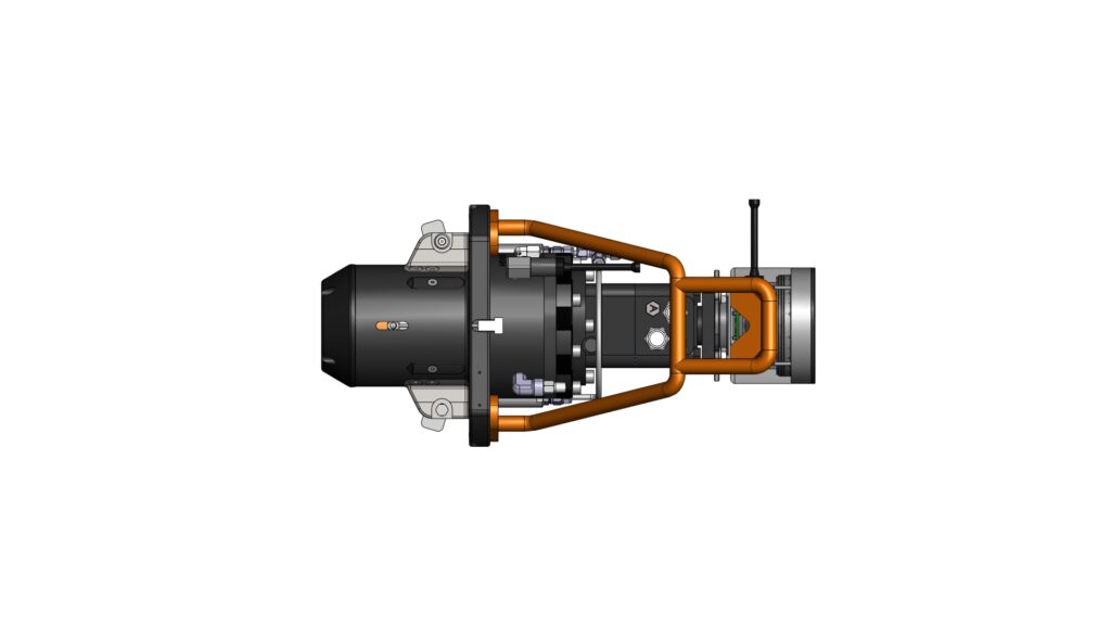 Top view of the hydraulic torque tool Class 1–4 showing the horizontal handle frame and tool alignment.