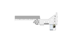 Left side view of the flying lead orientation tool showing the frame profile, roller, and linkage components.