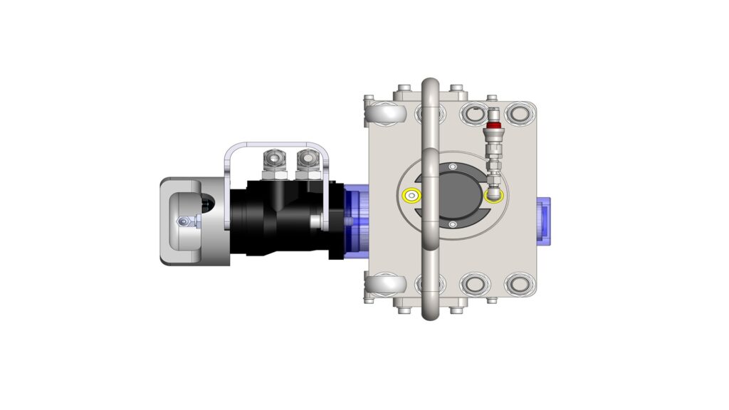 Top view of the Subsea Jackhammer showing the upper housing, fittings, and handle structure