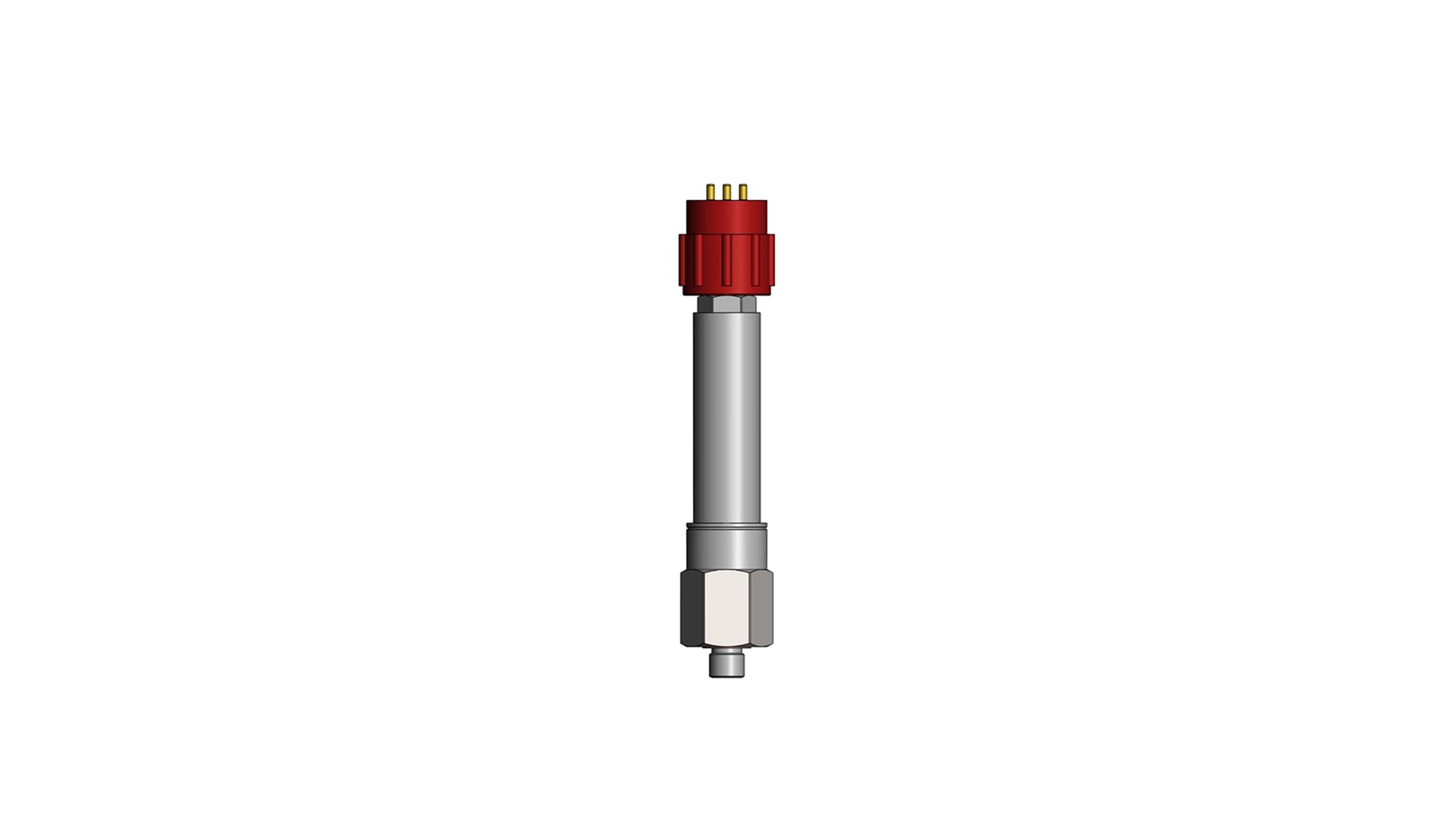Top view of the pressure transducer showing the connector end and pin arrangement.