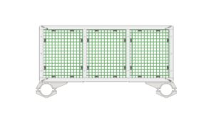 Top view of the subsea cage basket showing the open frame layout and internal grid base.