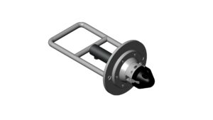 Isometric view of ROV docking frame manipulator‑held configuration with single probe assembly