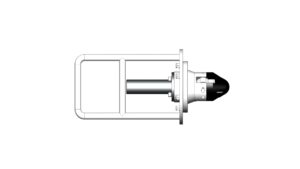 Top view of ROV docking frame single manipulator‑held configuration with cylindrical probe and handle