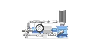 Front view of the Oberdorfer pump showing the motor, connected piping, and pump housing.