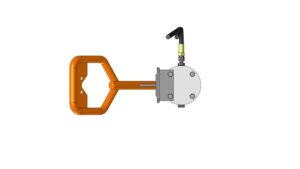 Right‑side view of the Soft Line Cutter showing round end plate and hose fittings