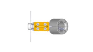 Top view of the Super Grinder showing the motor housing, mounting plate, and fasteners.