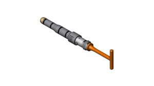 Subsea hot stab with T-handle shown in isometric view on white background