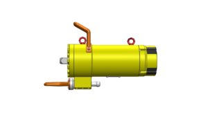 Left-side view of LVOT showing cylindrical body, lifting points, and actuator assembly.