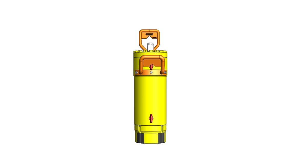 Top view of LVOT showing lifting handle, cylindrical housing, and top access points.