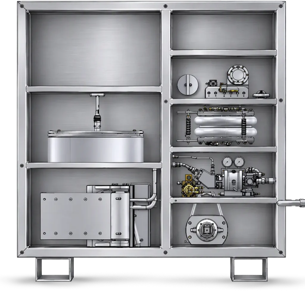 A rack showing a range of subsea reservoirs, wellhead seal handling tools, subsea pumping tools, and other drilling and completions tools. 