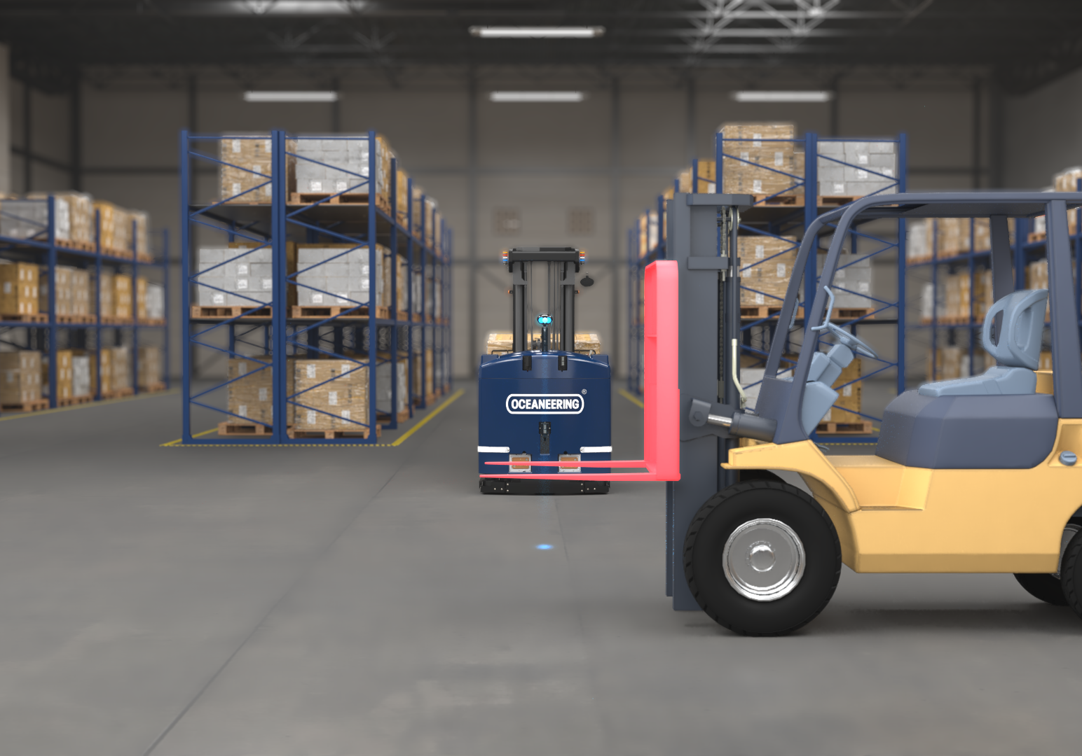 The MaxMover™ Counterbalance Forklift is equipped with Empty Drop-off Detection (EDD) capabilities, which actively scans drop-off zones to ensure they are clear before payload release.