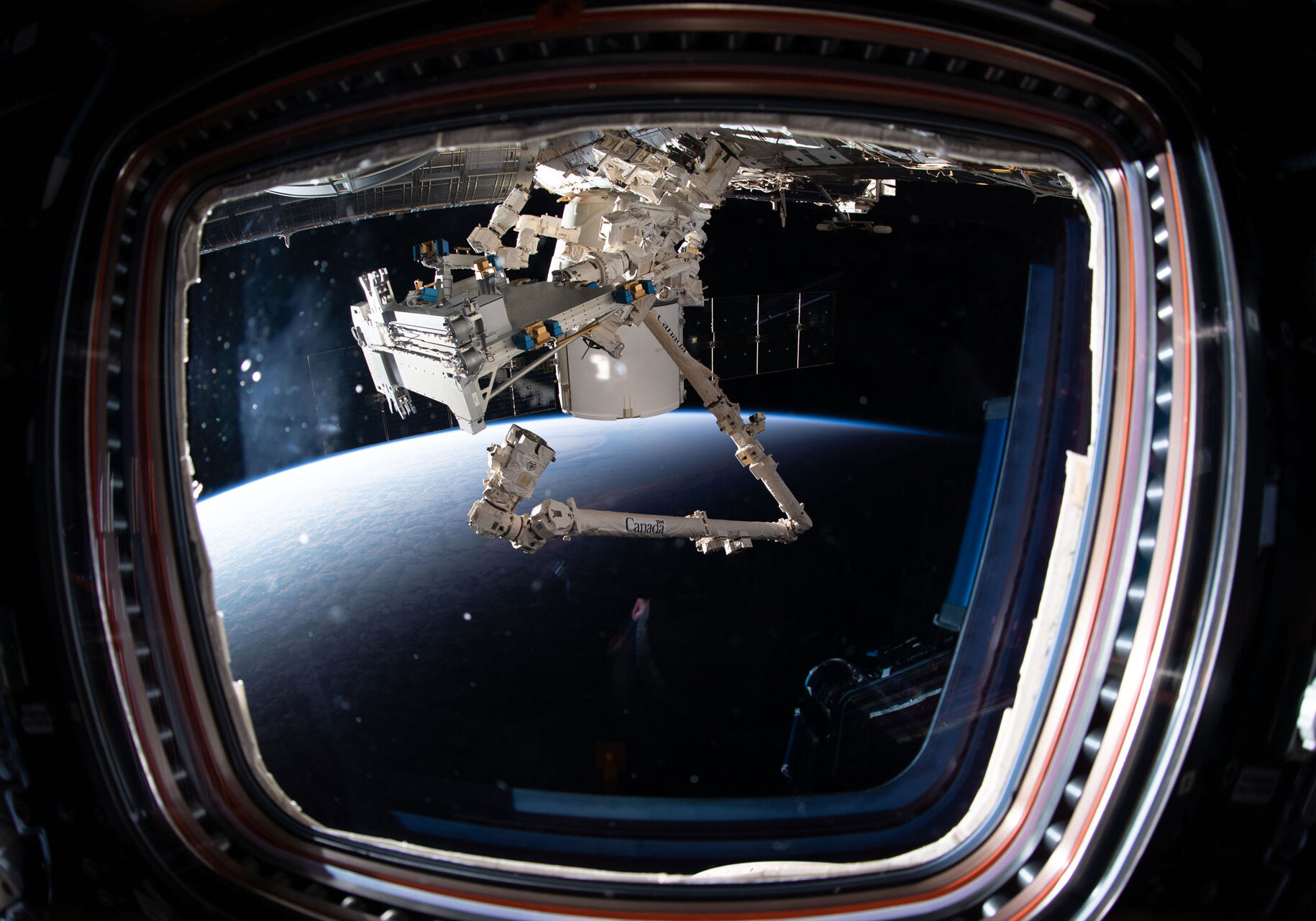 iss062e113107 The European Space Agency ESA Bartolomeo external commercial facility on the International Space Station ISS with Oceaneering GOLD 2 devices attached